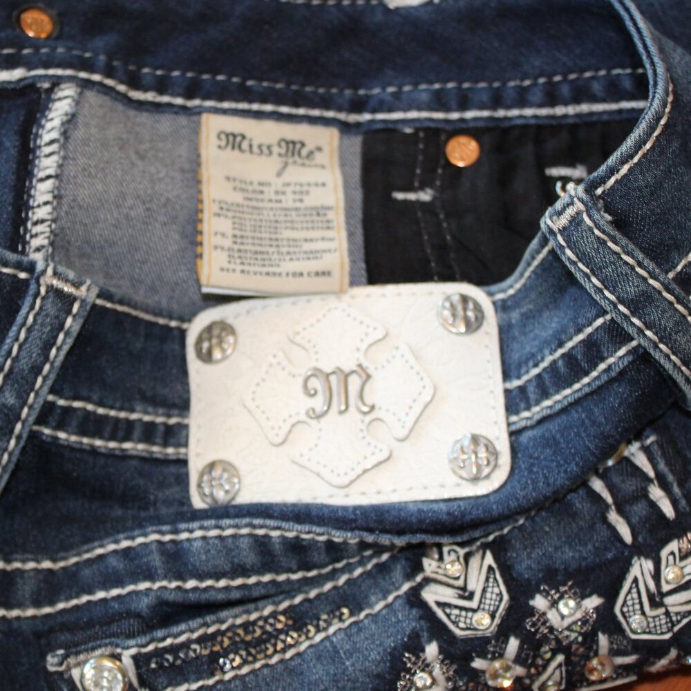 NWT RARE MISS ME SIGNATURE BOOT RHINESTONE LEATHER EMBROIDERED POCKETS SIZE32/34 - Picture 6 of 14